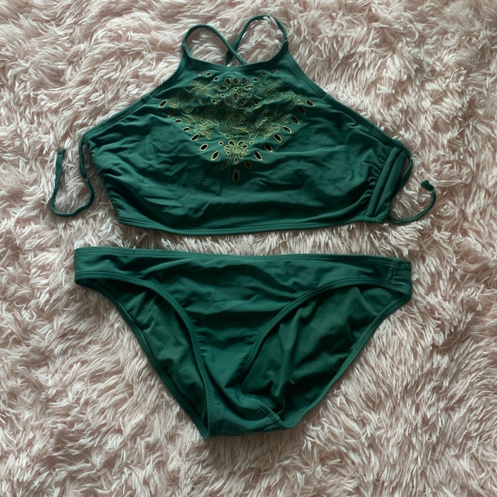 Olive green bikini top and bottom